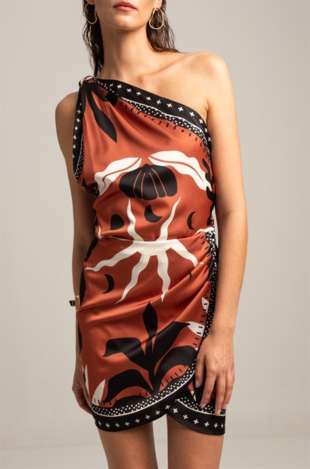 PEACE & CHAOS AMBER ONE SHOULDER SILKY MINI DRESS