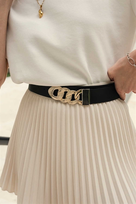 INDIVIDUAL ART LEATHER THE CHAIN BLACK LEATHER BELT GOLD BUCKLE