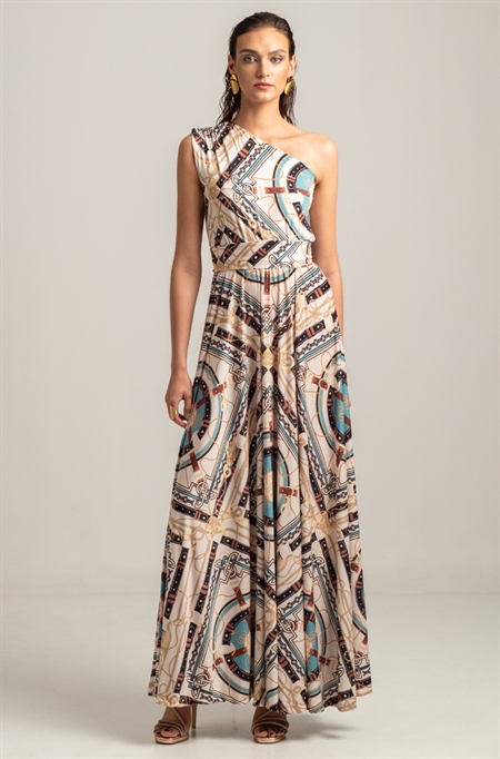 PEACE & CHAOS ANTHOPOSOPHY ONE SHOULDER MAXI DRESS