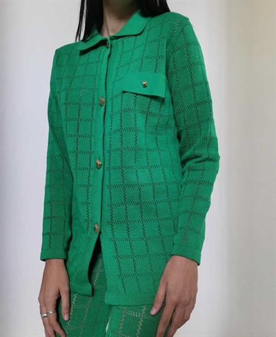 Combos Green Knit Cardigan Polo Gold Buttons S-0015