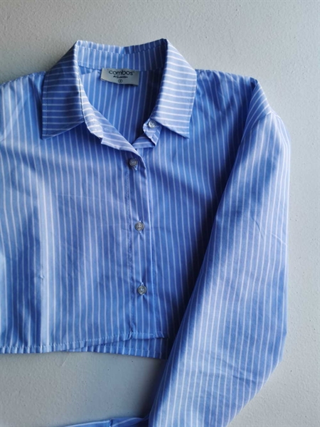 Combos Blue Striped Shirt Crop S-0077