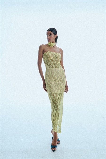 Combos Yellow Lace Maxi Dress S-0055