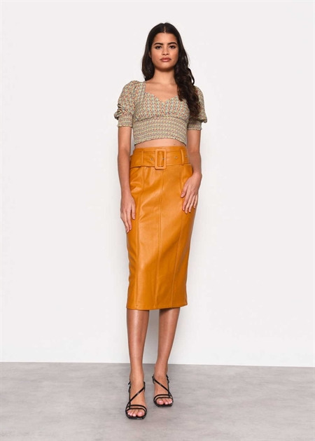 GLAMOROUS HIGH WAISTED FAUX LEATHER BELTED SKIRT SA0112