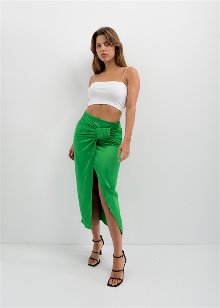 GREEN SATIN SKIRT WITH KNOTTED DETAIL