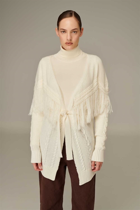 COMBOS KNITWEAR W-222 CARDIGAN WITH FRINGES WHITE