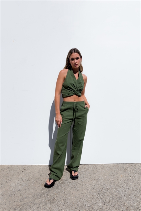 KHAKI TROUSERS WITH LINEN